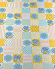 (2X2 RIB) BLUE AND YELLOW FLOWERS, POLKA DOTS AND STRIPES PATTERN(1)