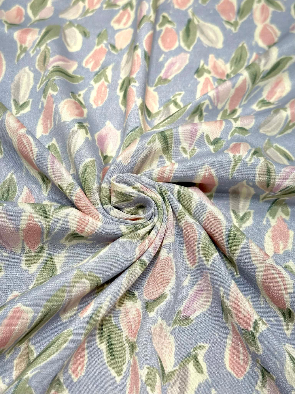 (WOVEN) PINK AND PURPLE TULIPS ON VINTAGE BLUE
