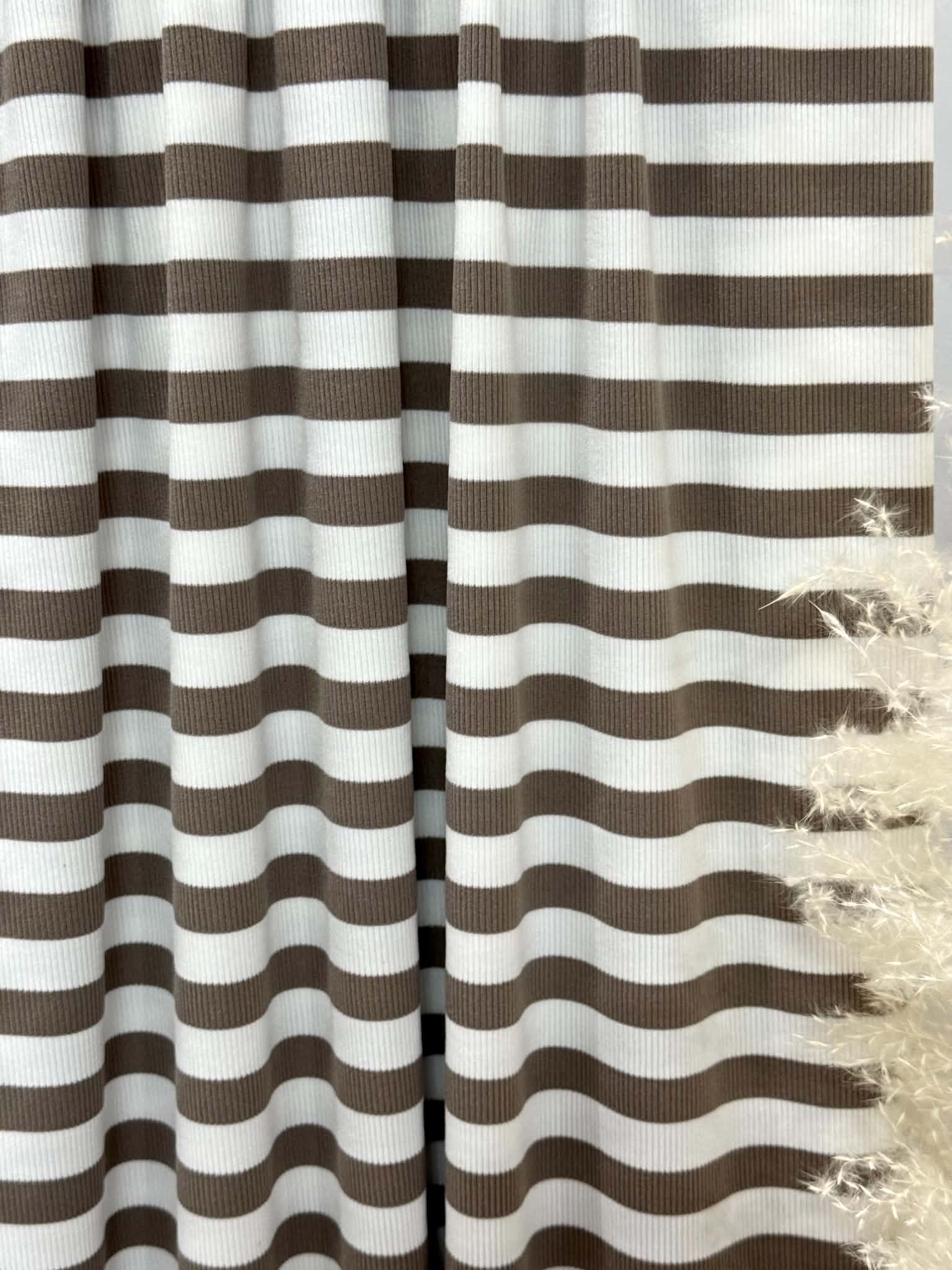 (2X2 COTTON FEEL RIB) MOCHA AND OFF WHITE STRIPES