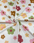 (4X2 RIB) PISTACHIO, BROWN, PINK AND LIGHT MUSTARD DAISIES ON CREAM
