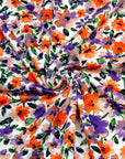 (DBP) PURPLE AND ORANGE FLOWERS ON OFF WHITE