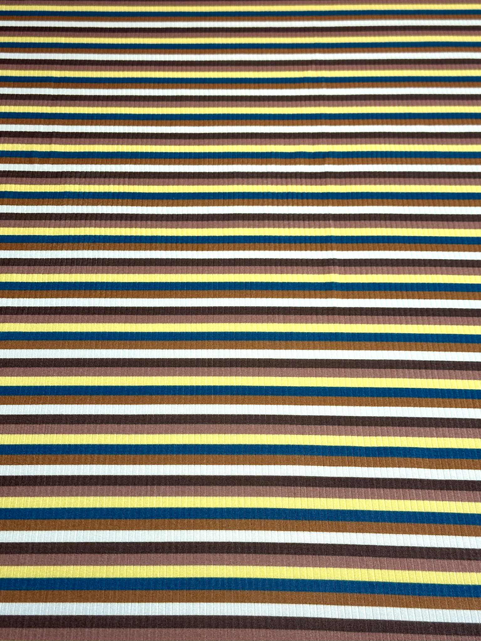 (4X2 RIB) TEAL, YELLOW, BROWN AND CREAM STRIPES