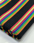 (RIB) RED, LIME, BLUE, GREEN, AND ORANGE STRIPES ON BLACK