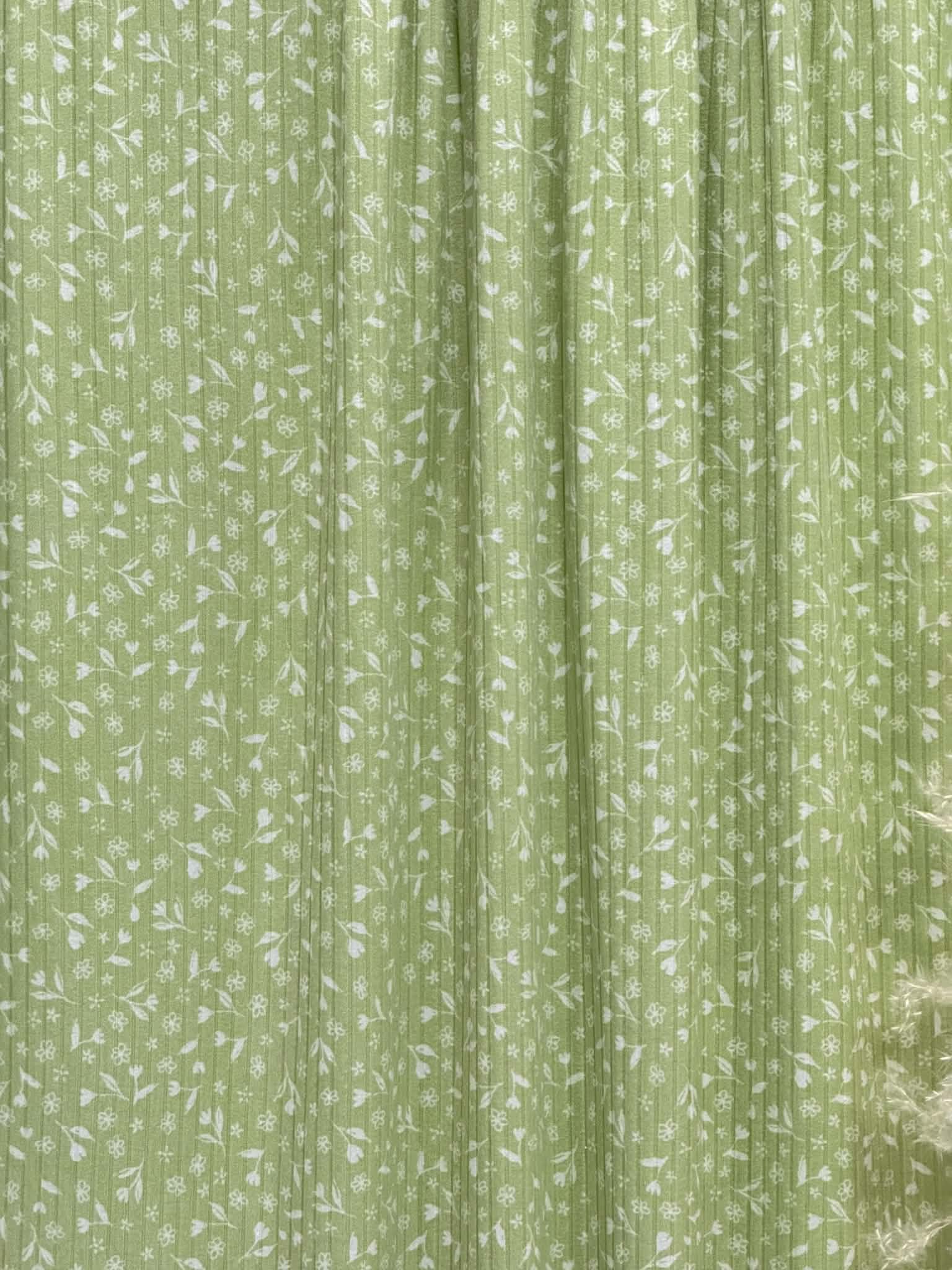 (WIDE RIB) WHITE FLORAL PATTERN ON GREEN
