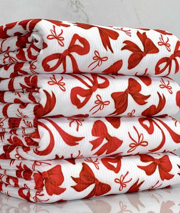 (4X2 RIB) RED BOWS ON OFF WHITE (6)