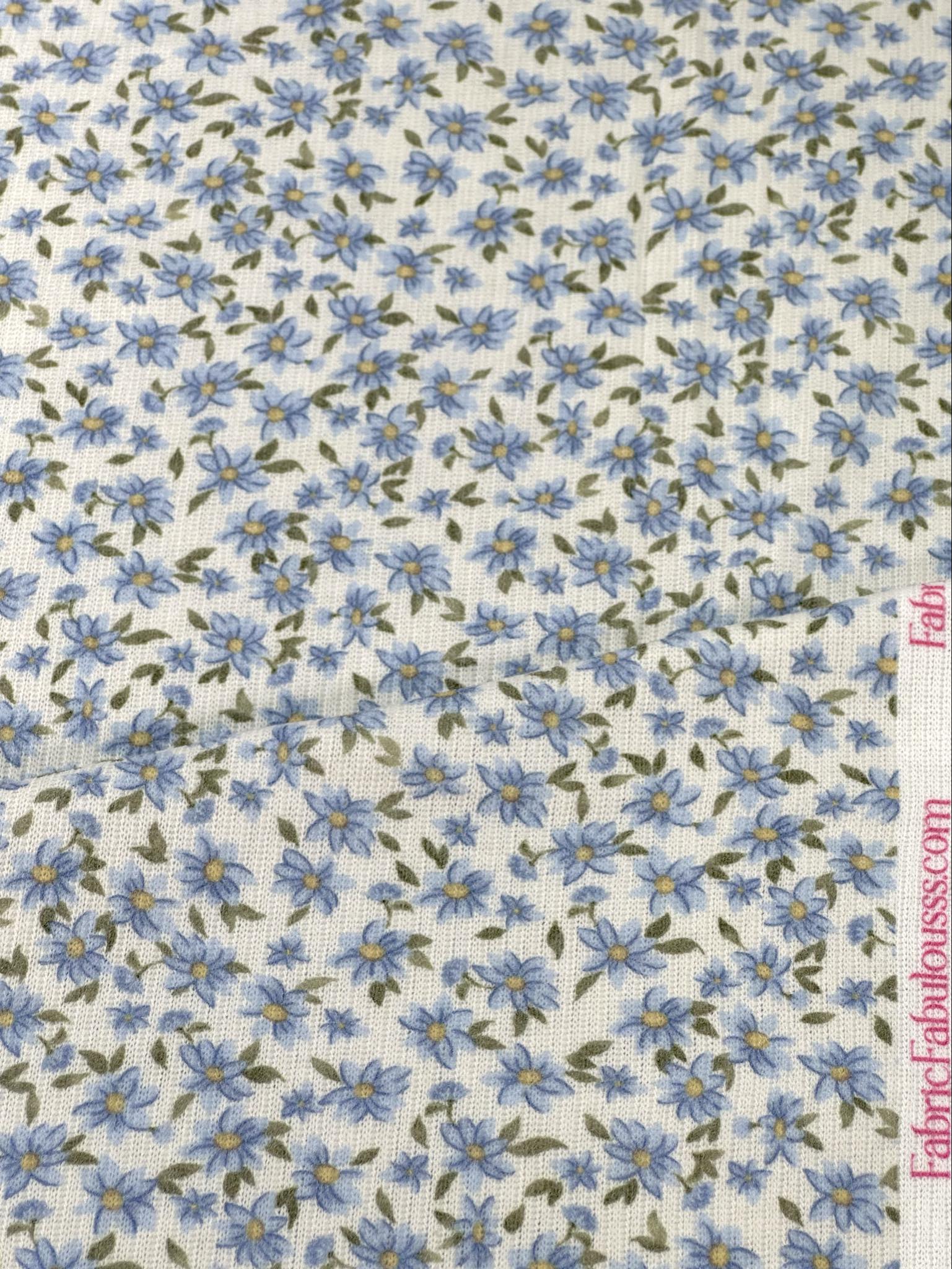 (BELLA RIB) TINY BLUE FLOWERS ON OFF WHITE