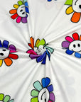 (DBP) HAPPY FACE RAINBOW DAISY FLOWERS ON OFF WHITE