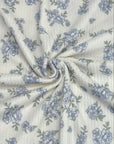 (YUMMY RIB) BLUE AND OLIVE DITSY FLOWERS ON OFF WHITE