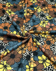 (4X2 RIB) TEAL, YELLOW, BROWN AND LEOPARD CREAM FLOWERS