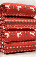 (SWEATER KNIT) OFF WHITE REINDEERS AND OFF WHITE POINSETTIA'S ON RED