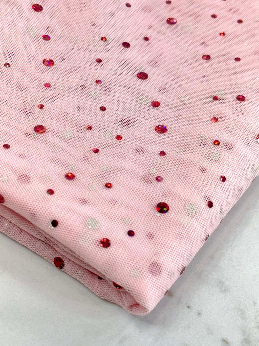 (MESH) SHIMMERY POLKA DOTS ON LIGHT PINK