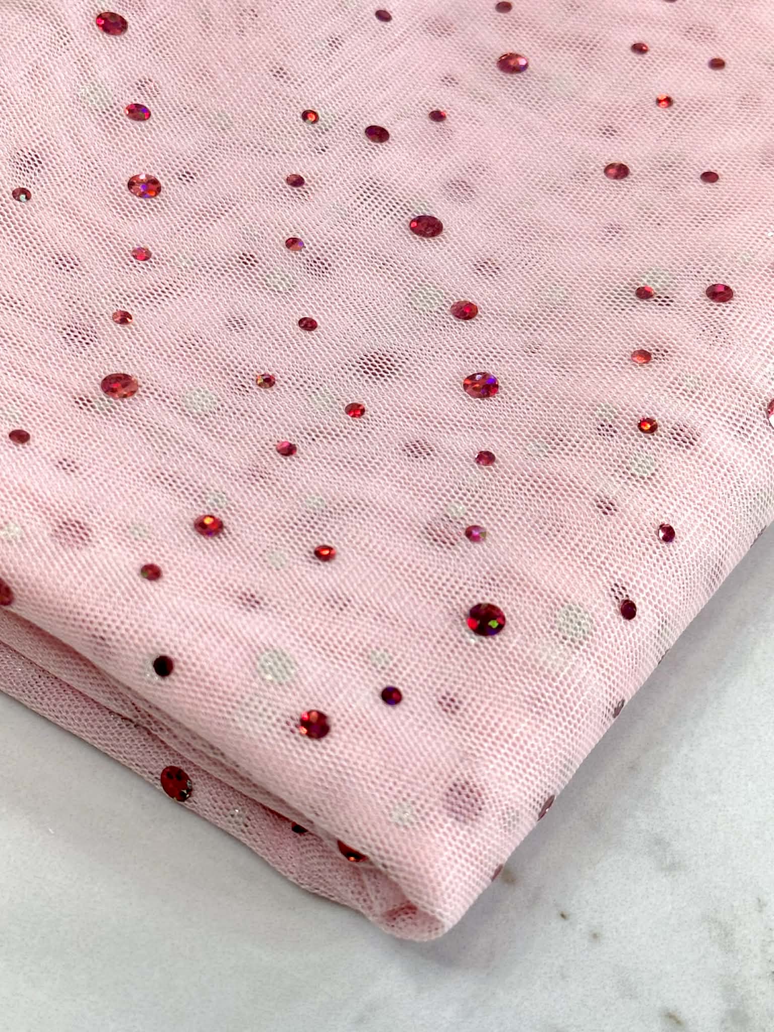 (MESH) SHIMMERY POLKA DOTS ON LIGHT PINK