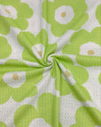 (WAFFLE) BIG LIME GREEN DAISIES ON OFF WHITE