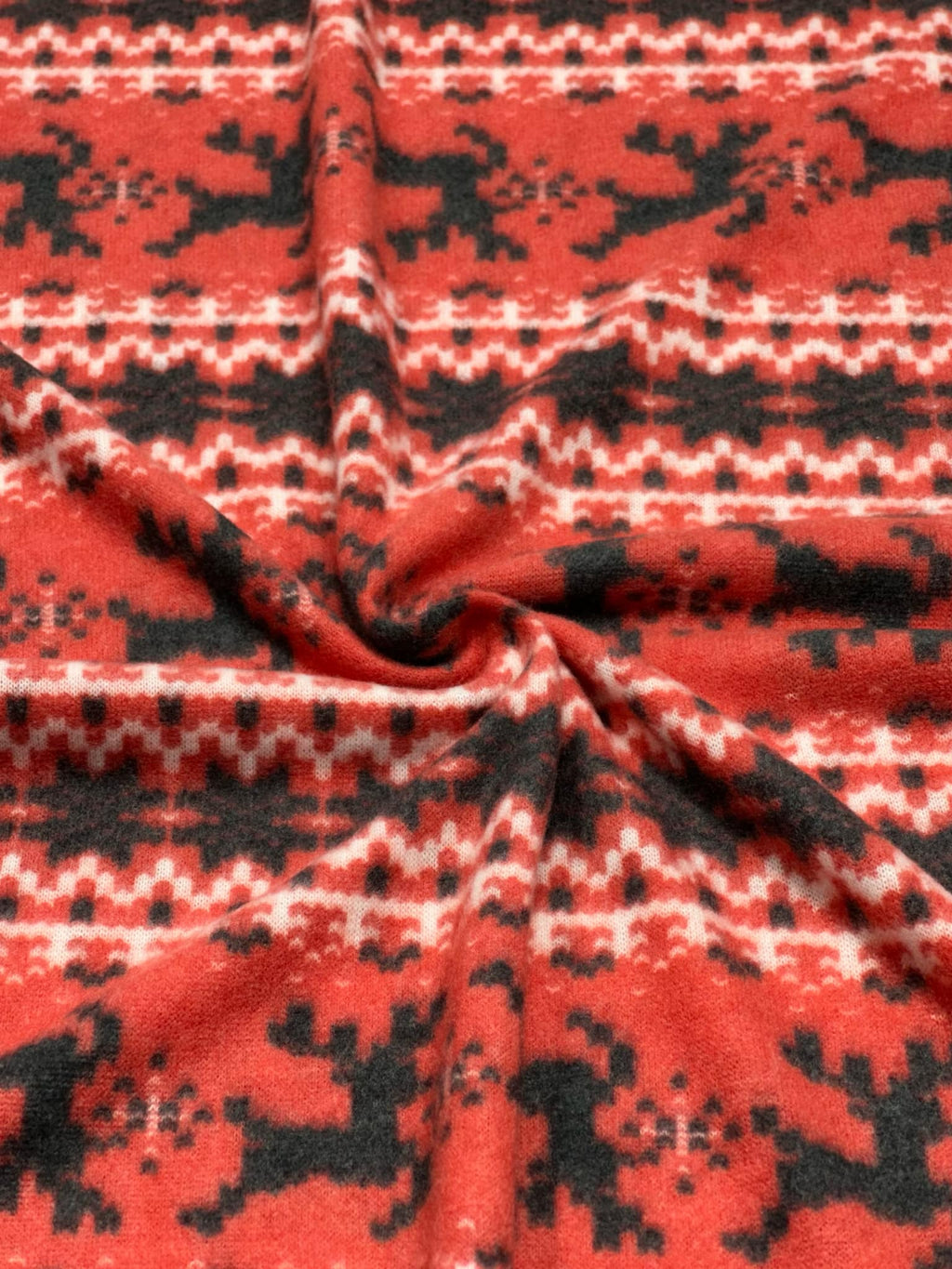 (BRUSHED SWEATER KNIT) BLACK REINDEERS ON RED