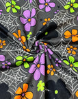 (SWEATER KNIT/OAKLEY) SMALL COLORFUL FLOWERS & SPIDERWEBS ON CHARCOAL