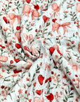 (RUFFLE LACE) HEARTS, BOWS, FLOWERS, AND RED BIRDS ON OFF WHITE
