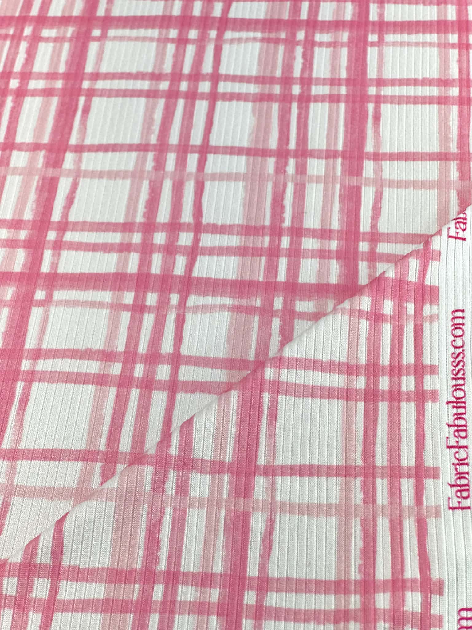 (4X2 YUMMY RIB) PINK AND LIGHT PINK PLAID ON OFF WHITE