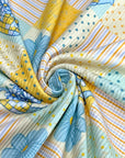 (2X2 RIB) BLUE AND YELLOW FLOWERS, POLKA DOTS AND STRIPES PATTERN(1)