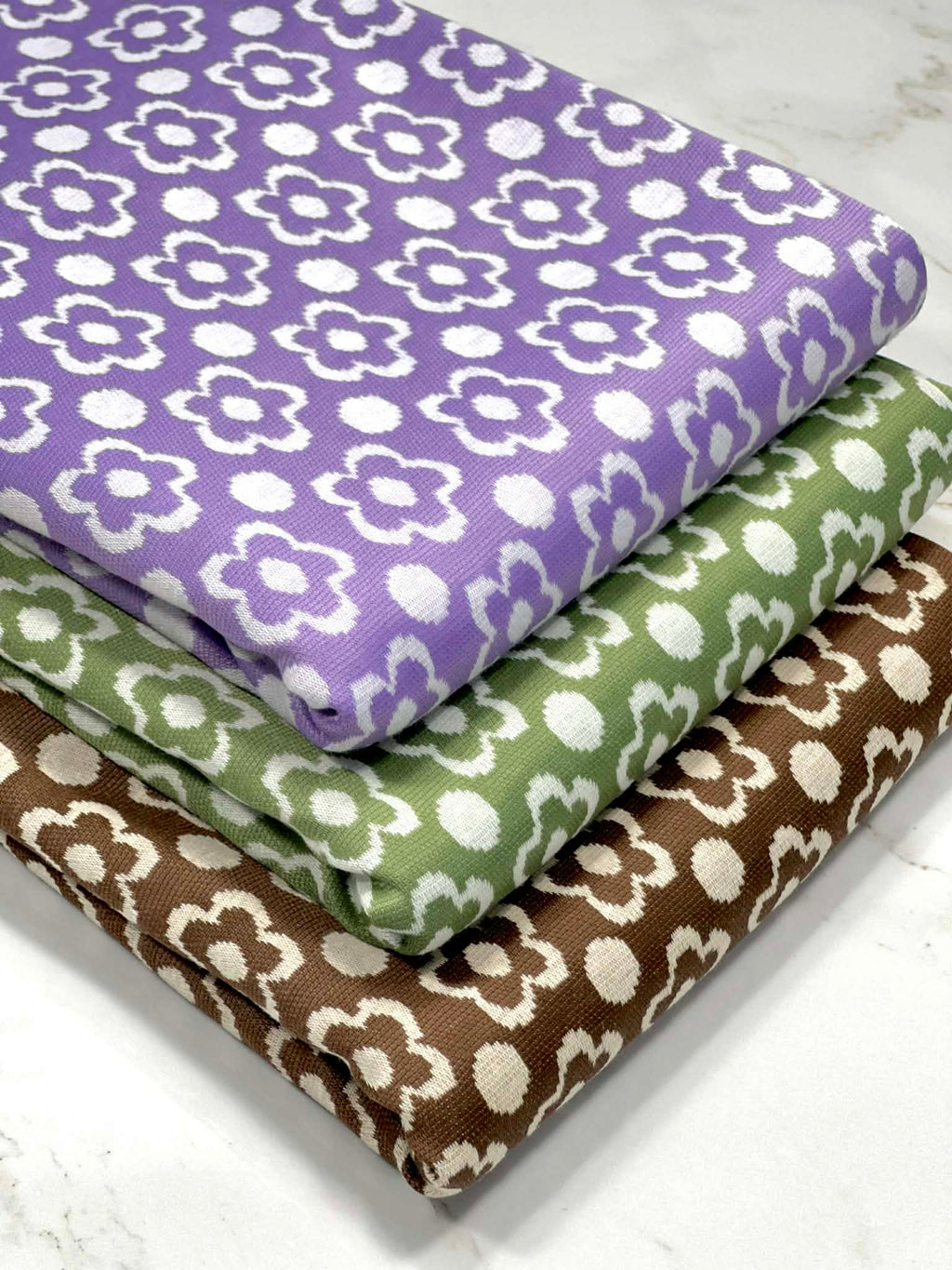 (DOUBLE KNIT) WHITE FLOWERS ON LAVENDER