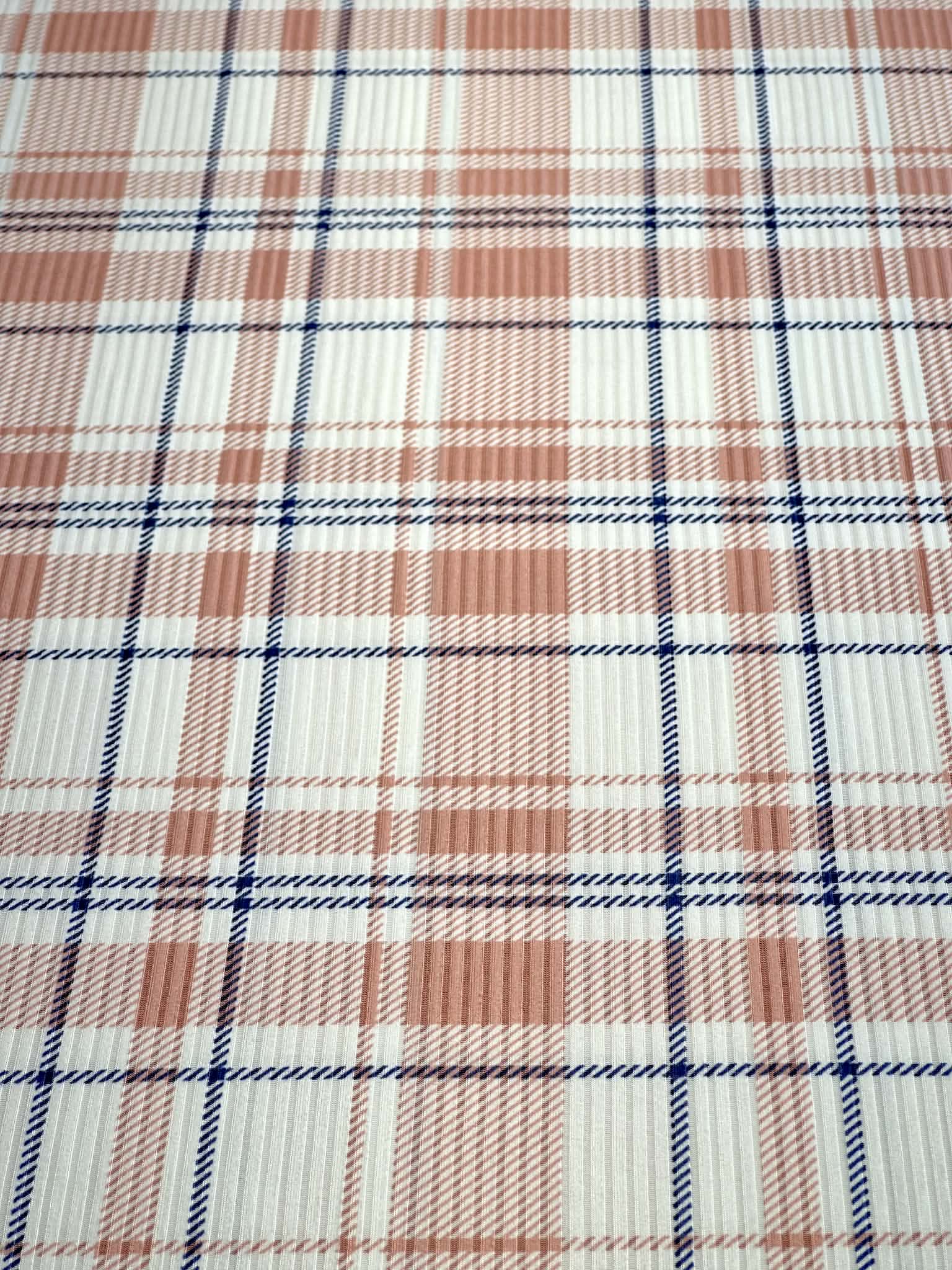(4X2 YUMMY RIB) DUSTY PINK AND NAVY BLUE PLAID ON OFF WHITE