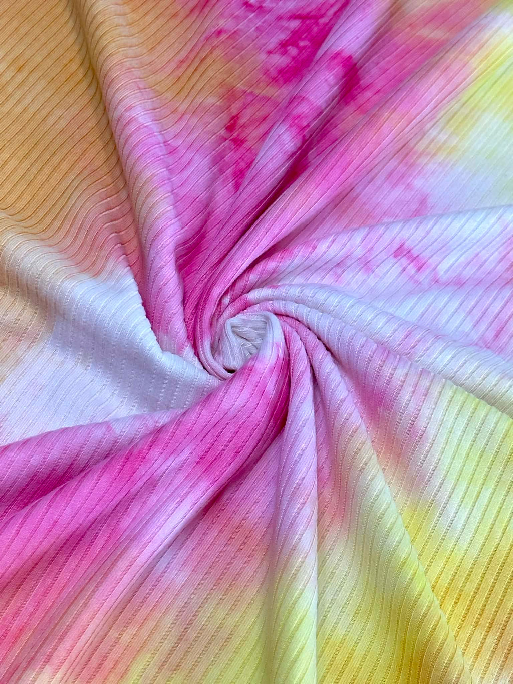 (4X2 YUMMY RIB) HOT PINK, YELLOW, ORANGE AND WHITE TIE DYE