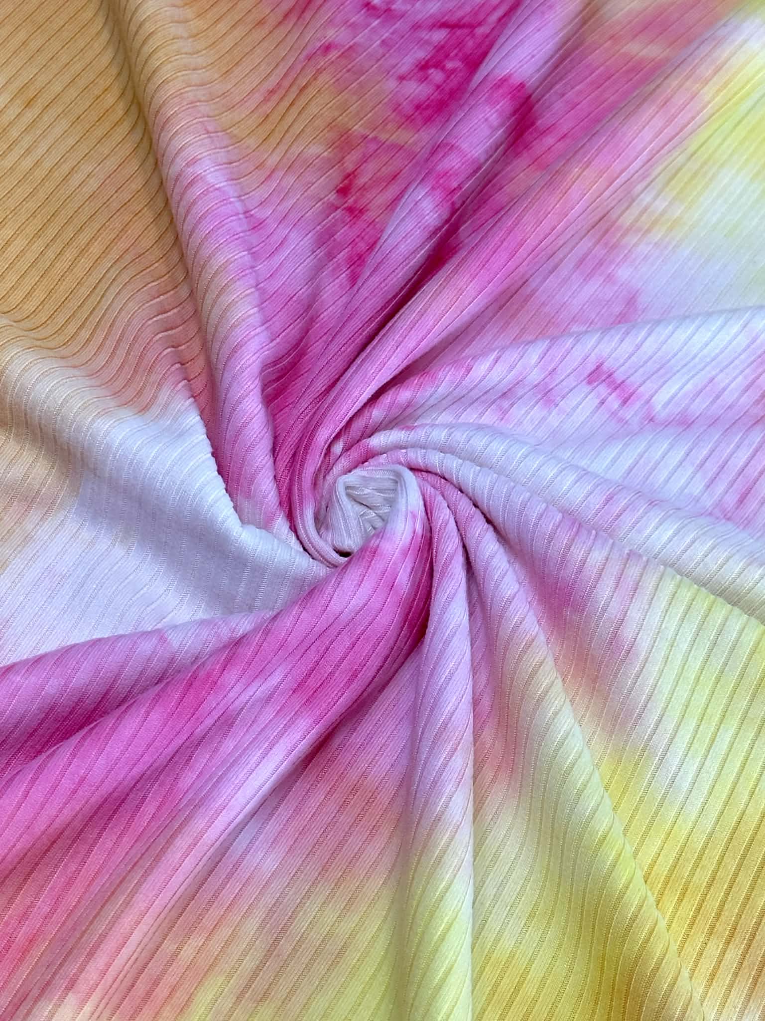 (4X2 YUMMY RIB) HOT PINK, YELLOW, ORANGE AND WHITE TIE DYE