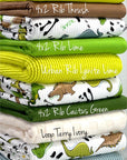 (YUMMY RIB) GREEN, BROWN, AND ALOE DINOSAURS ON OFF WHITE