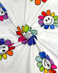 (DBP) HAPPY FACE RAINBOW DAISY FLOWERS ON OFF WHITE