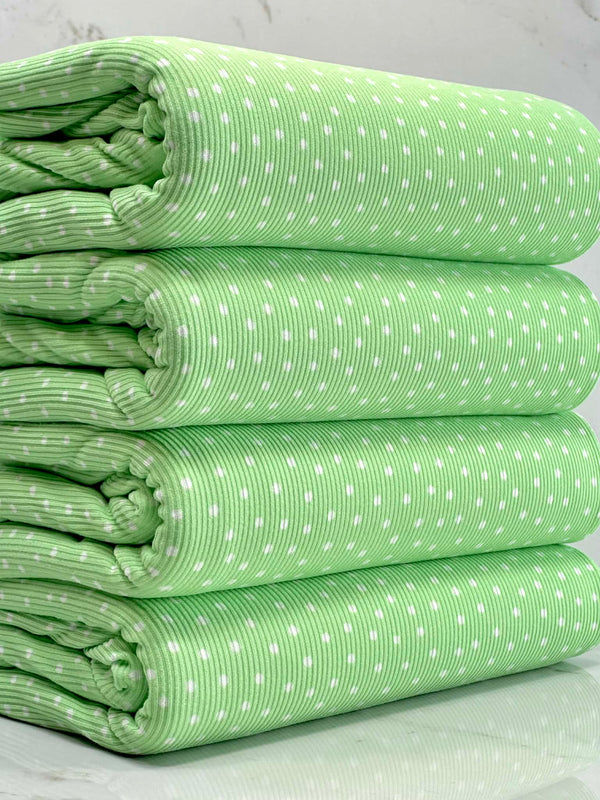 (2X1 YUMMY RIB) OFF WHITE POLKA DOTS ON LIGHT GREEN