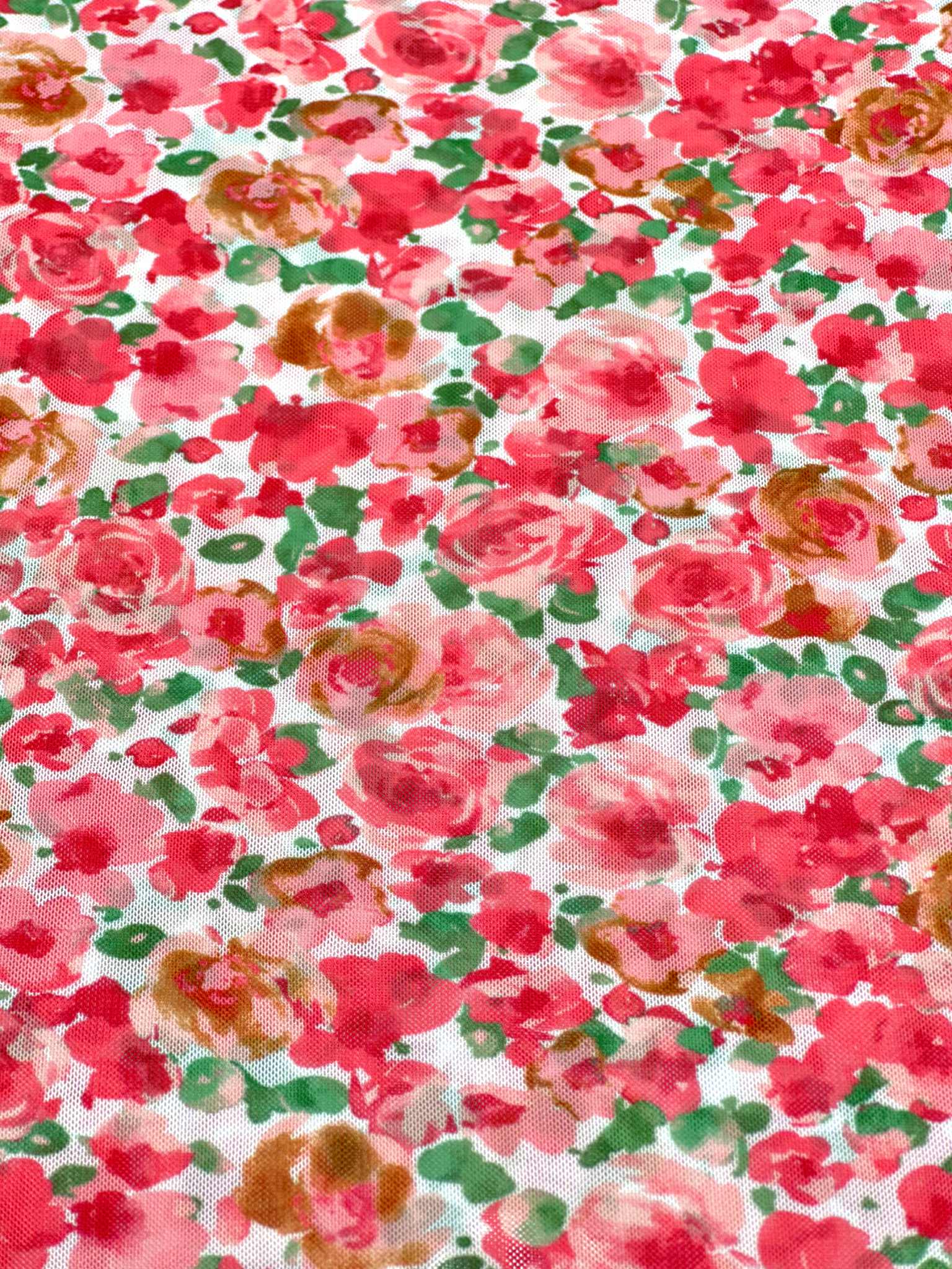 (MESH) PINK AND RED FLORAL ON OFF WHITE