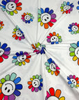 (DBP) HAPPY FACE RAINBOW DAISY FLOWERS ON OFF WHITE