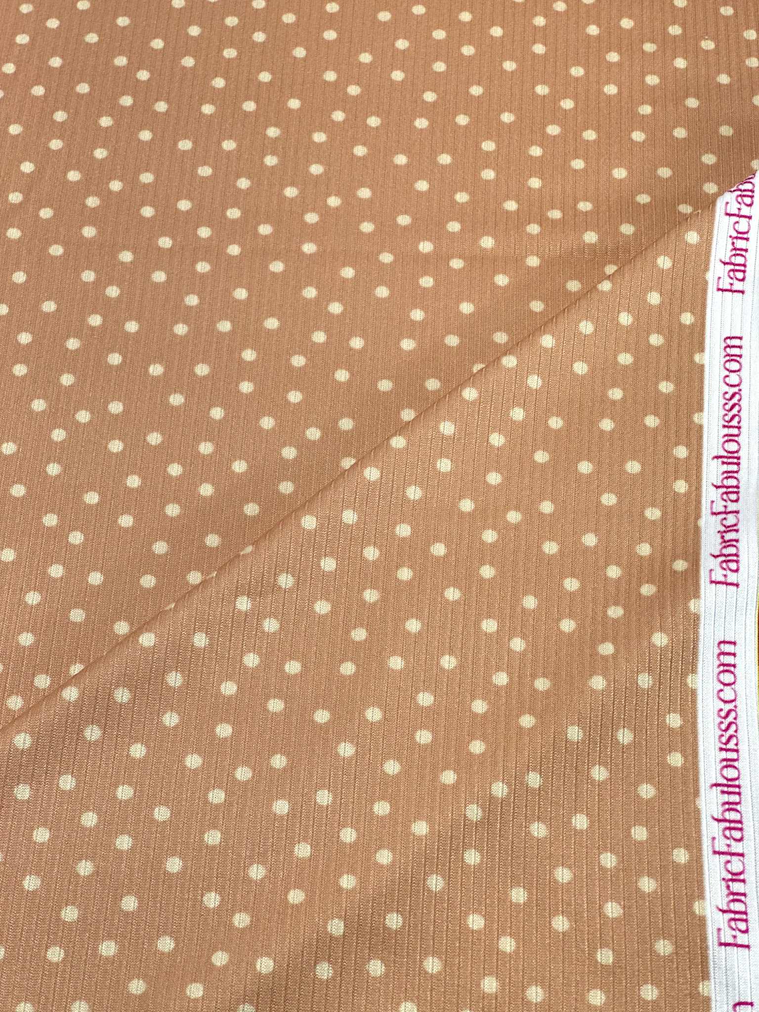 (4X2 RIB) OFF WHITE POLKA DOTS ON LIGHT BLUSH