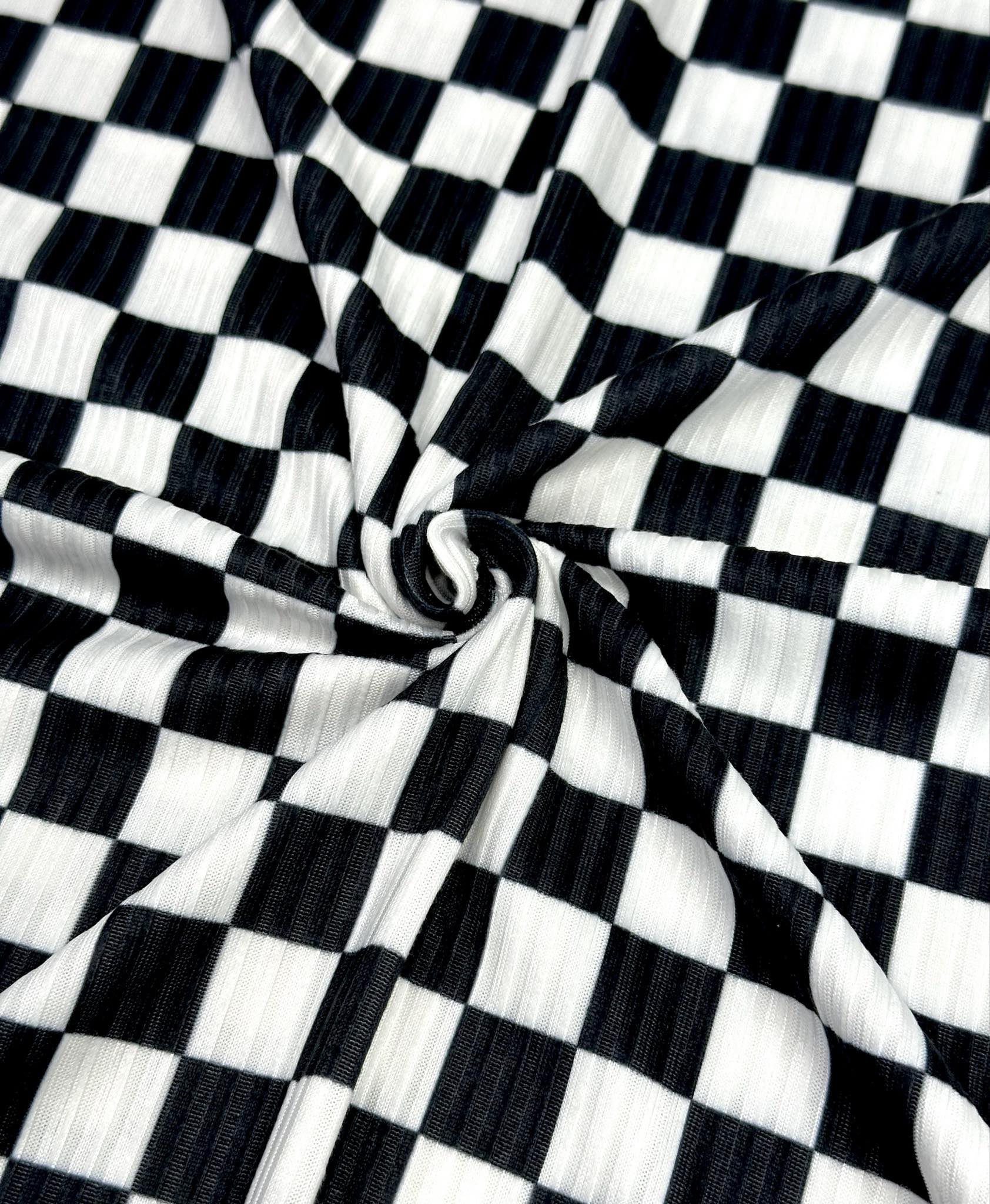 (4x2 YUMMY RIB) BLACK AND OFF WHITE CHECKERED