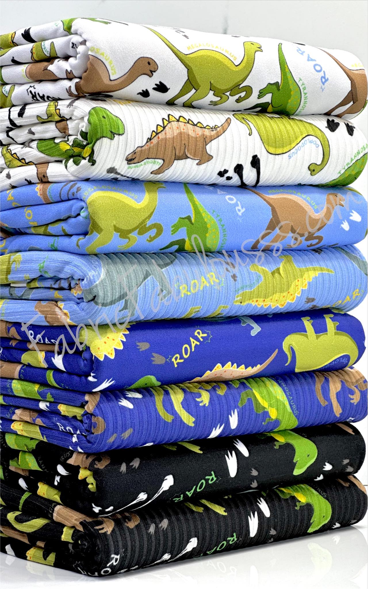 (YUMMY RIB) GREEN, BROWN, AND ALOE DINOSAURS ON BLUE (1)