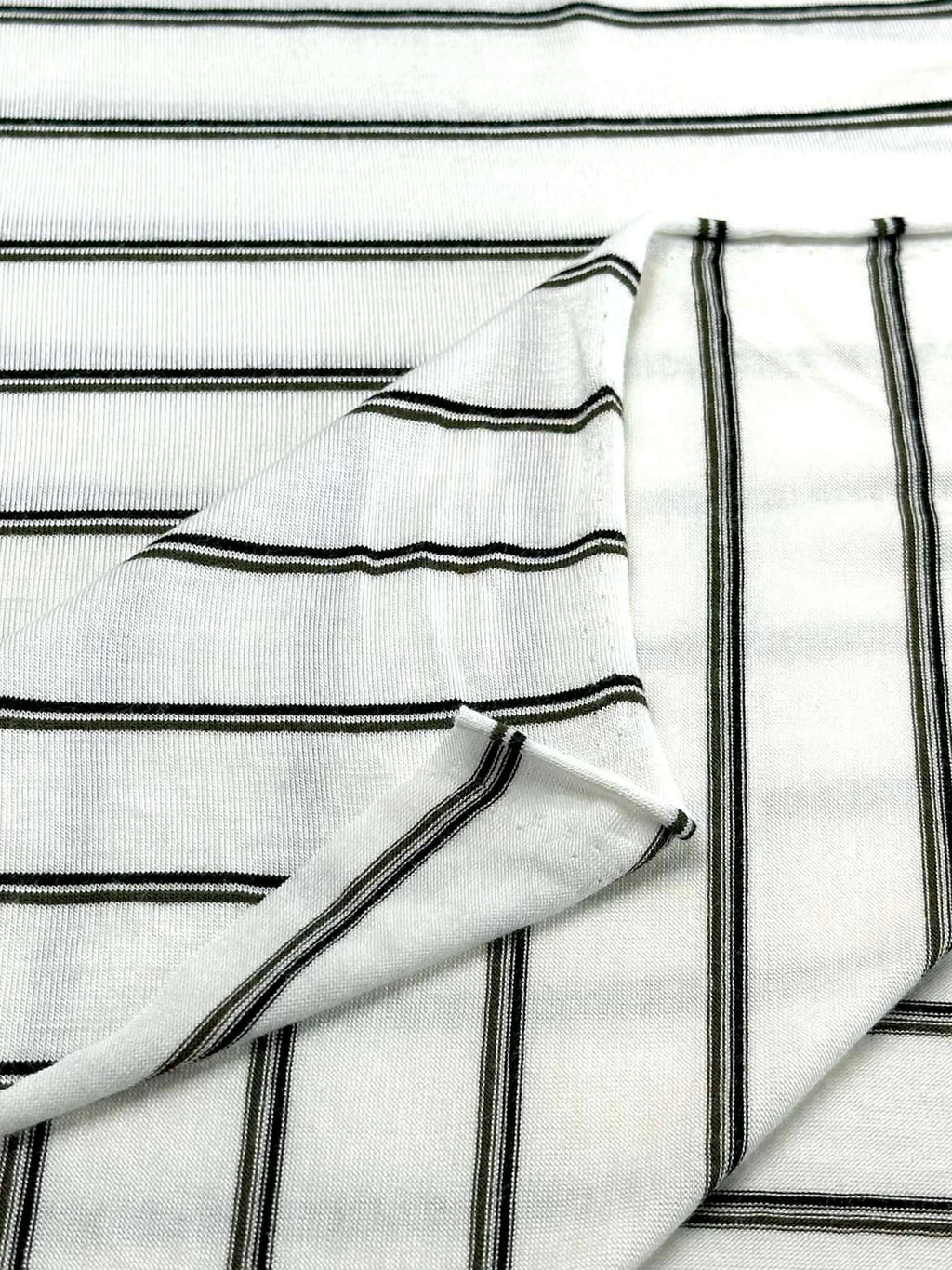 (RAYON MODAL) OLIVE AND BLACK STRIPES ON OFF WHITE