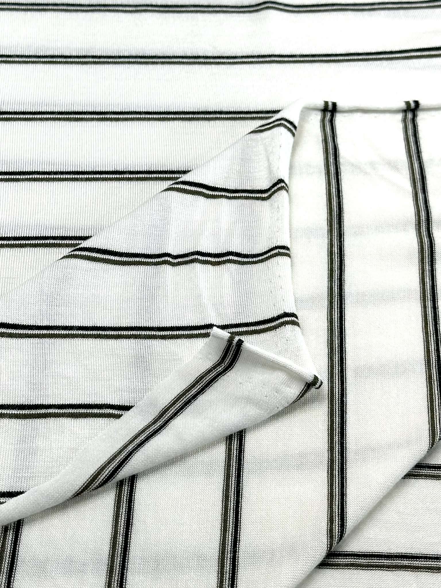 (RAYON MODAL) OLIVE AND BLACK STRIPES ON OFF WHITE