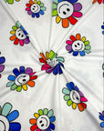 (DBP) HAPPY FACE RAINBOW DAISY FLOWERS ON OFF WHITE