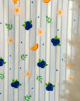 (2X2 YUMMY RIB) BLUE BERRIES, ORANGE SLICES AND WHITE DAISIES ON LIGHT BLUE