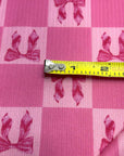 (4X2 RIB) HOT PINK BOWS ON PINK MEDIUM CHECKERED