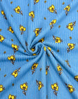 (4X2 YUMMY RIB) SMALL MUSTARD FLOWERS ON VINTAGE BLUE