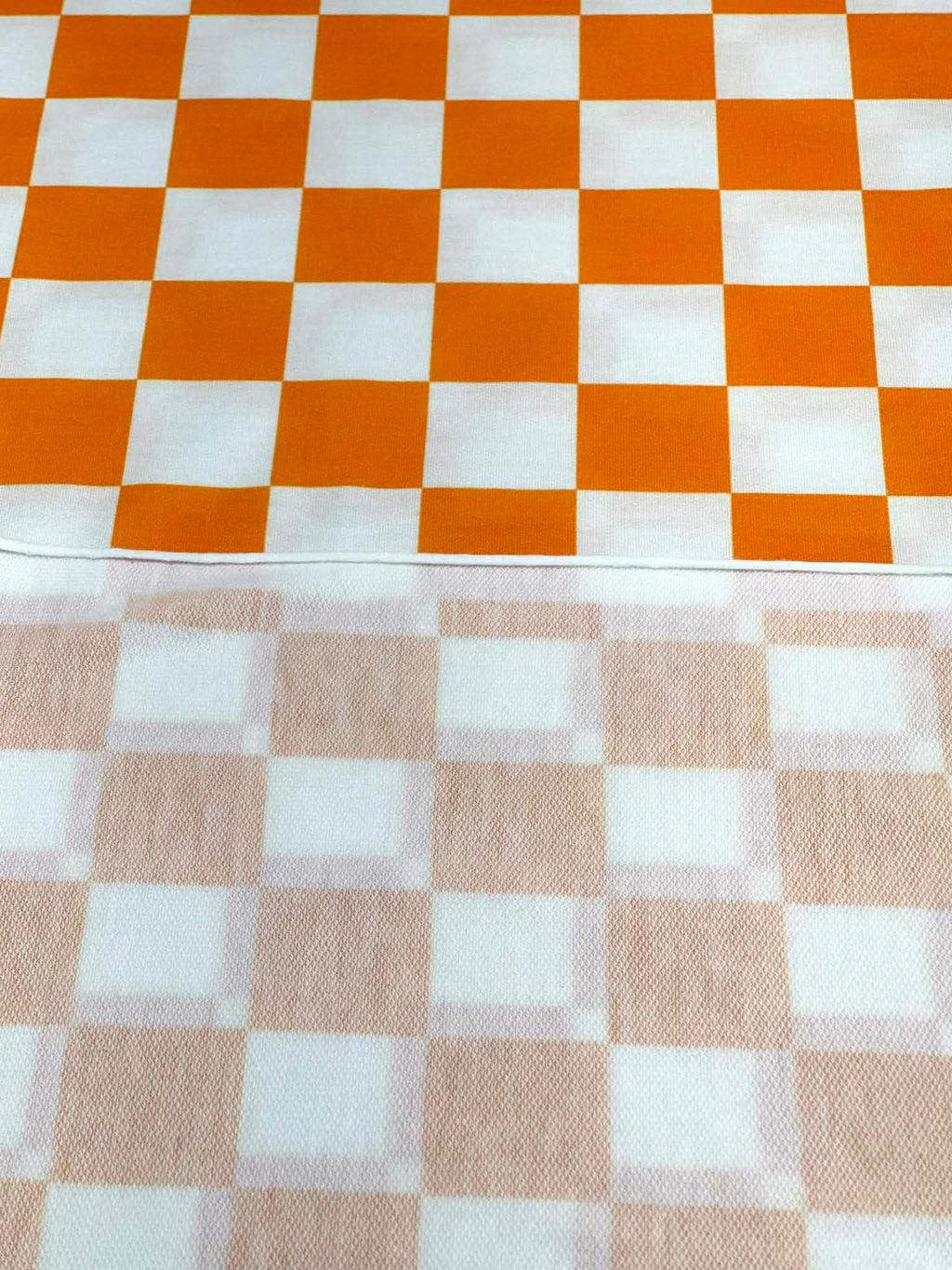 (FRENCH TERRY) ORANGE AND OFF WHITE CHECKERED