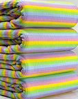 (RIB) GREEN, YELLOW, PINK, LILAC, AND BLUE STRIPES