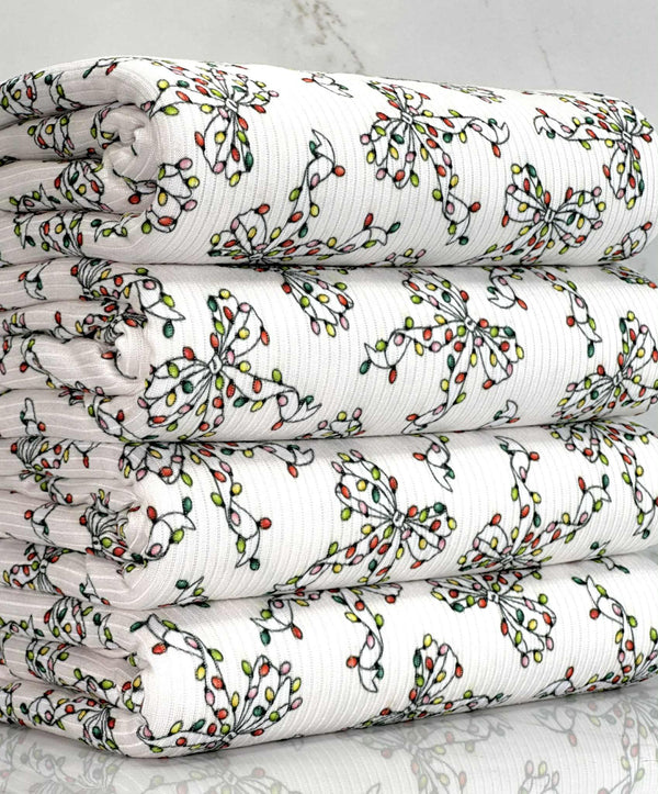 (4X2 RIB) CHRISTMAS LIGHT BOWS ON OFF WHITE