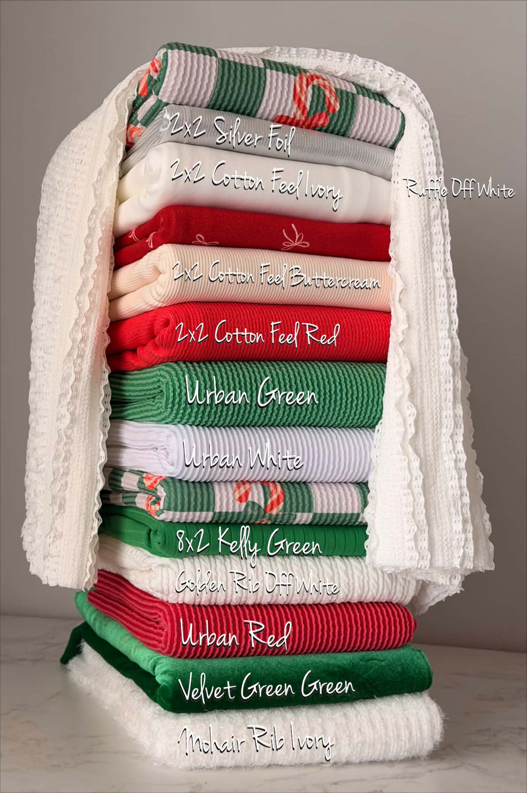 (URBAN RIB) CANDY CANES ON GREEN AND OFF WHITE CHECKERED