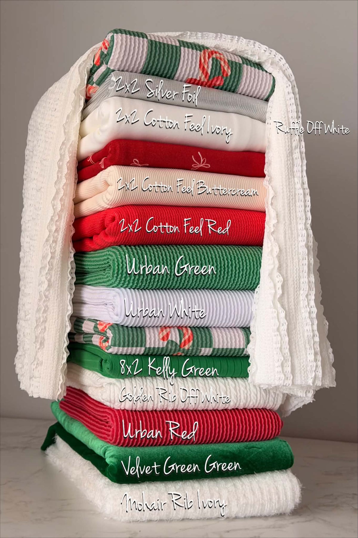 (URBAN RIB) CANDY CANES ON GREEN AND OFF WHITE CHECKERED
