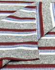 (SWEATER RIB) BURGUNDY, BLUE, AND OFF WHITE STRIPES ON HEATHER GRAY