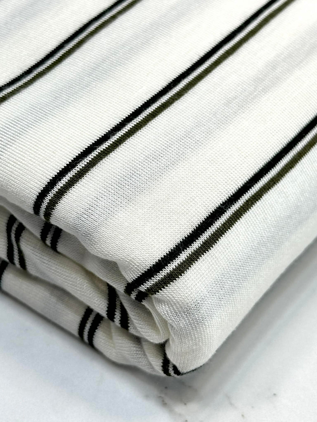 (RAYON MODAL) OLIVE AND BLACK STRIPES ON OFF WHITE