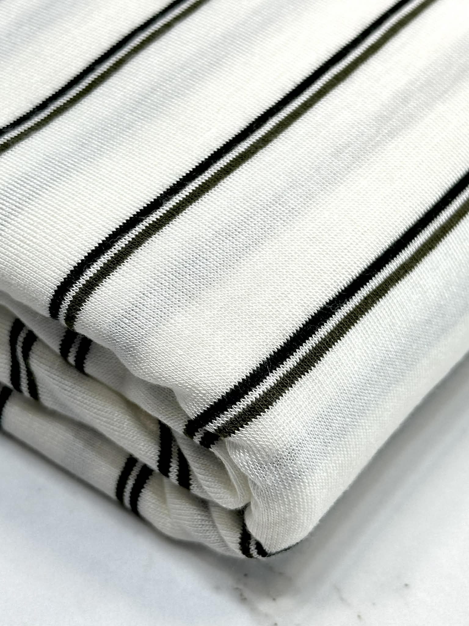 (RAYON MODAL) OLIVE AND BLACK STRIPES ON OFF WHITE