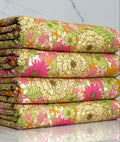(YUMMY RIB) PINK, YELLOW, GREEN, AND ORANGE FLOWERS ON OFF WHITE