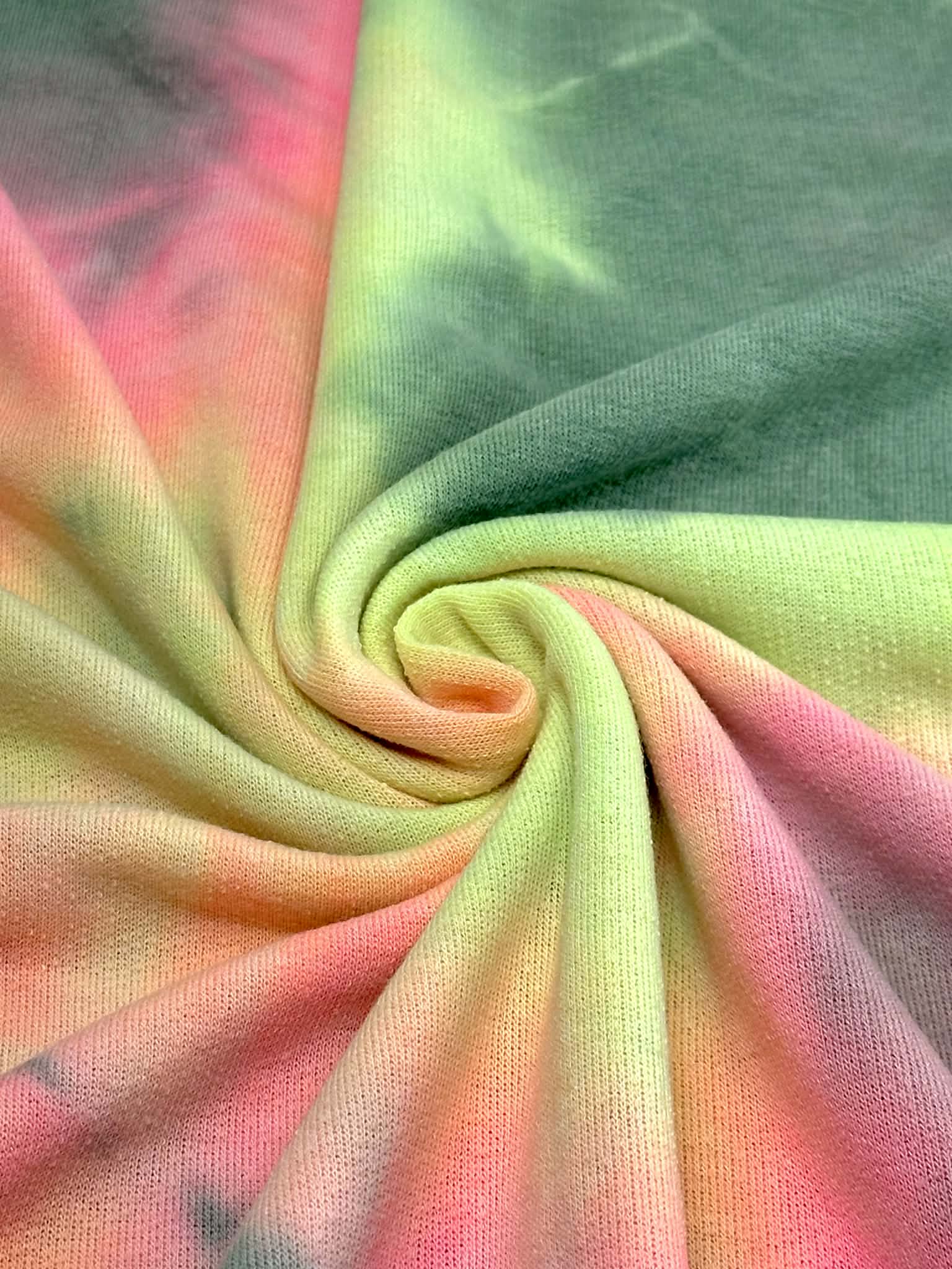 (FRENCH TERRY) GREEN, NEON YELOW AND PINK TIE DYE